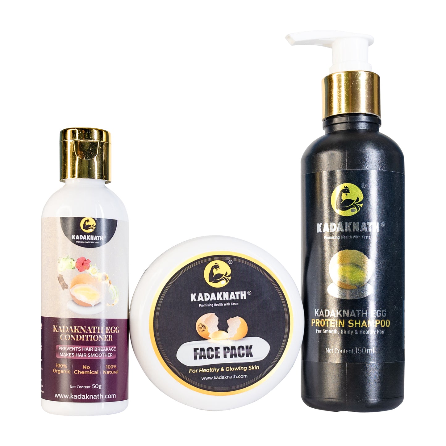 Kadaknath Organic Hair and Skin Care Set: Shampoo, Conditioner, and Face Pack Beauty Secret KIt