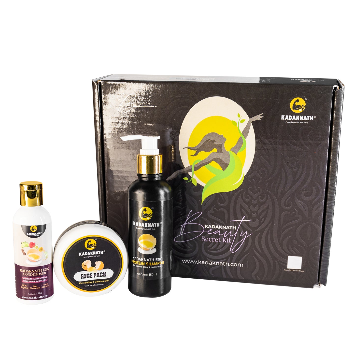Kadaknath Organic Hair and Skin Care Set: Shampoo, Conditioner, and Face Pack Beauty Secret KIt