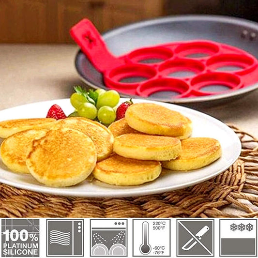 Close-up of silicone pancake maker mold with pancakes cooking evenly