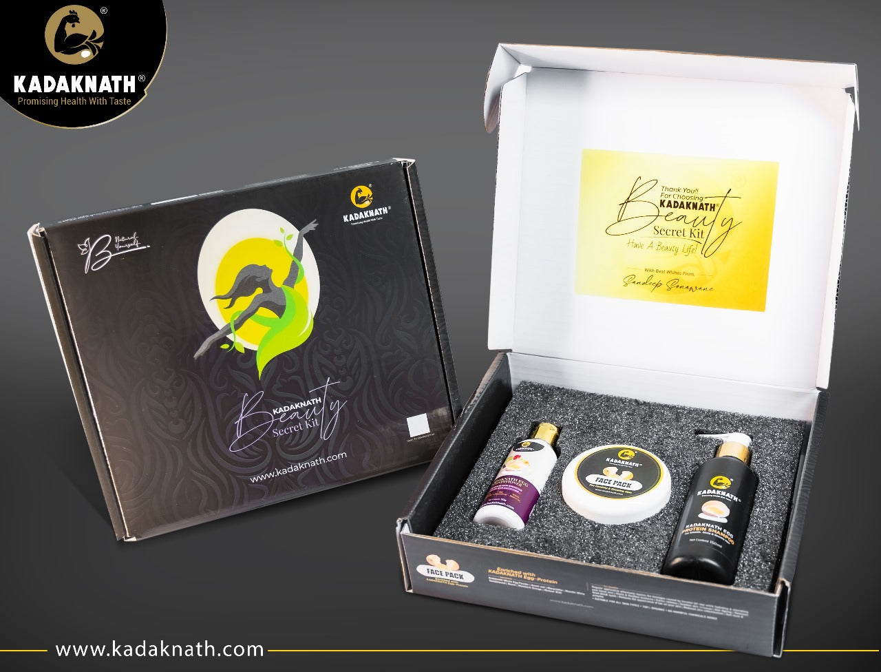 Kadaknath Organic Hair and Skin Care Set: Shampoo, Conditioner, and Face Pack Beauty Secret KIt