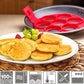 Close-up of silicone pancake maker mold with pancakes cooking evenly
